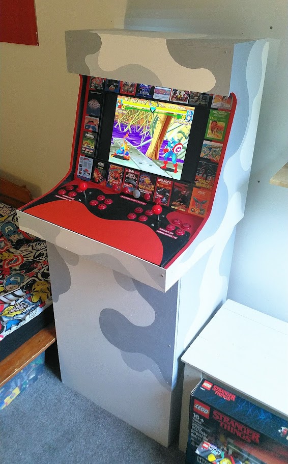 Upstanding retro arcade machine.